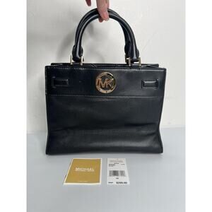 Michael Kors Reagan Black Leather Satchel Handbag Purse Logo No Strap